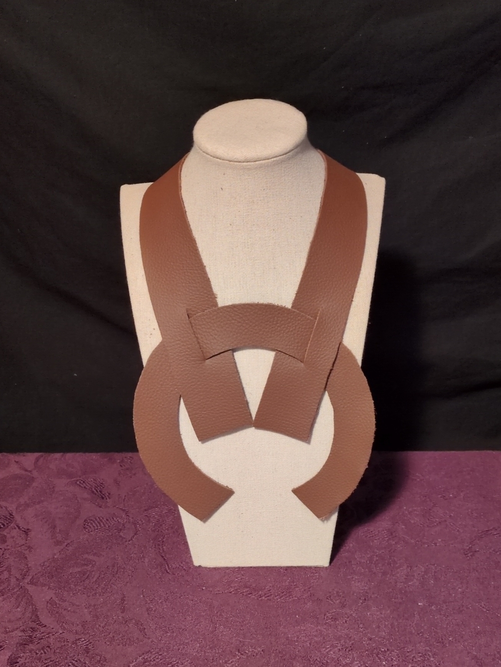 Handmade Genuine Leather Avant Garde Warm Brown 16" Statement Necklace Choker